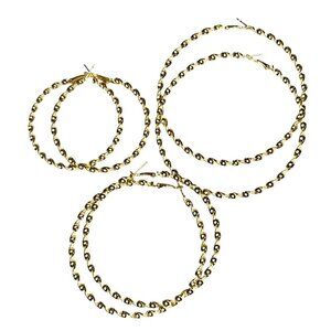 Gold-tone braided metallic 3 different sizes hoop earrings sets‎ women OS